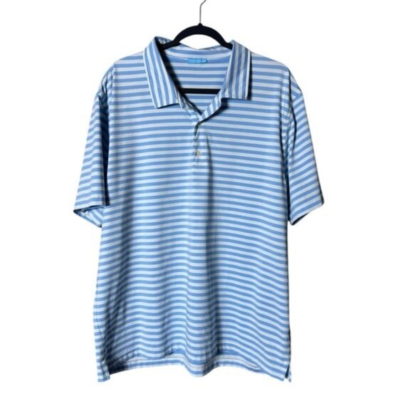 J McLaughlin Polo Shirt Mens Size XXL Short Sleeve Golf Athleisure Blue Striped - Picture 1 of 7